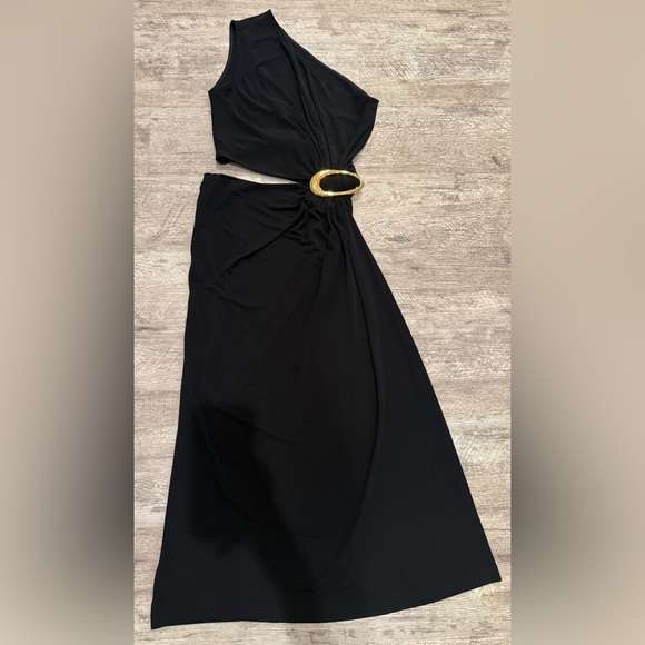 Bottega Veneta Cut-Out Gathered Black Midi Dress with Gold Embellishment NEW - Picture 9 of 13